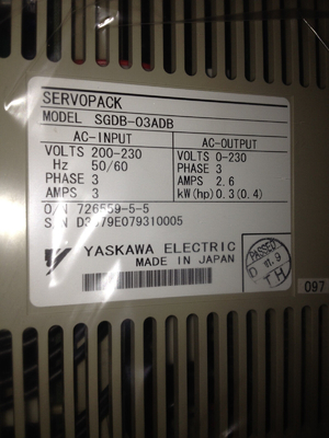 Yaskawa SGDB-03ADB AC SERVO AMPLIFIER 200-230V 3A 0.3KW 3 PHASE NEW